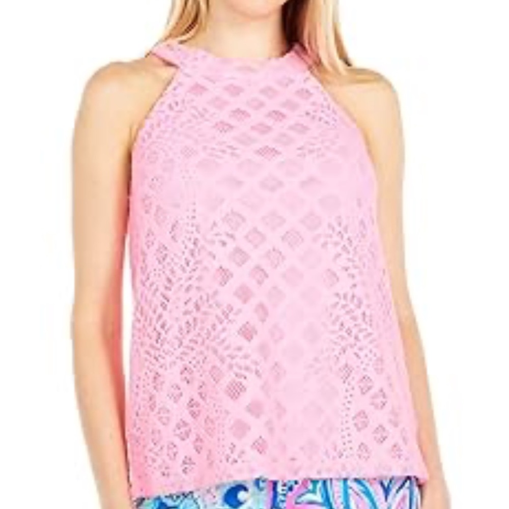 Lilly Pulitzer Rayanne Top, Pelican Pink, Pineapple Geo Lace